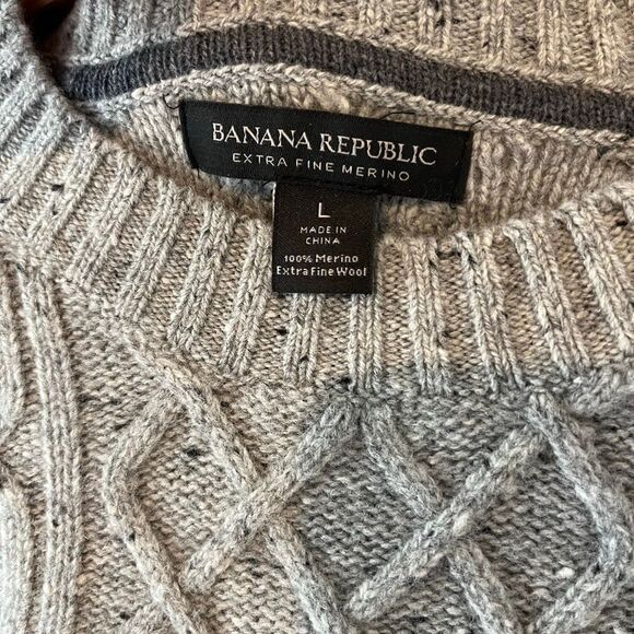 Banana Republic merino wool cable knit tweed sweater size Large - Picture 8 of 8